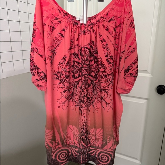 Cache Pink Graphic Tunic with 3/4 Sleeves - Picture 1 of 12